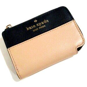 kate Spade New York Black & Tan Leather Round Zipper 6 Keys Case Holder - Women
